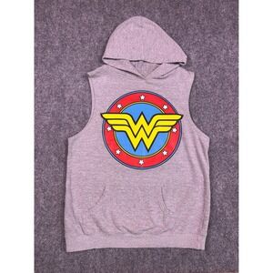 DC Comics Wonder Woman Sleeveless Hoodie Gray Graphic Logo Tank Top RN 115665
